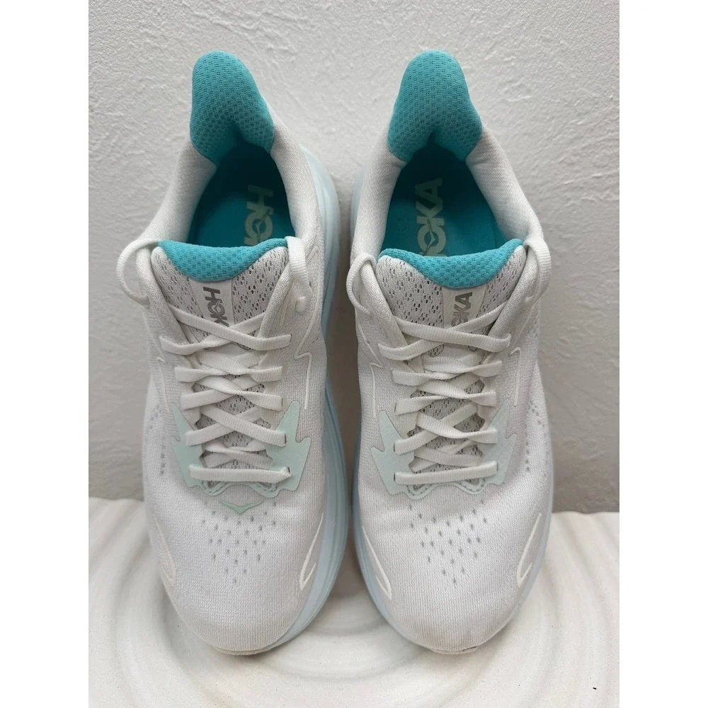 HOKA Clifton 10 Running Shoes White Aqua Blue Women's US 8B Road Sneaker